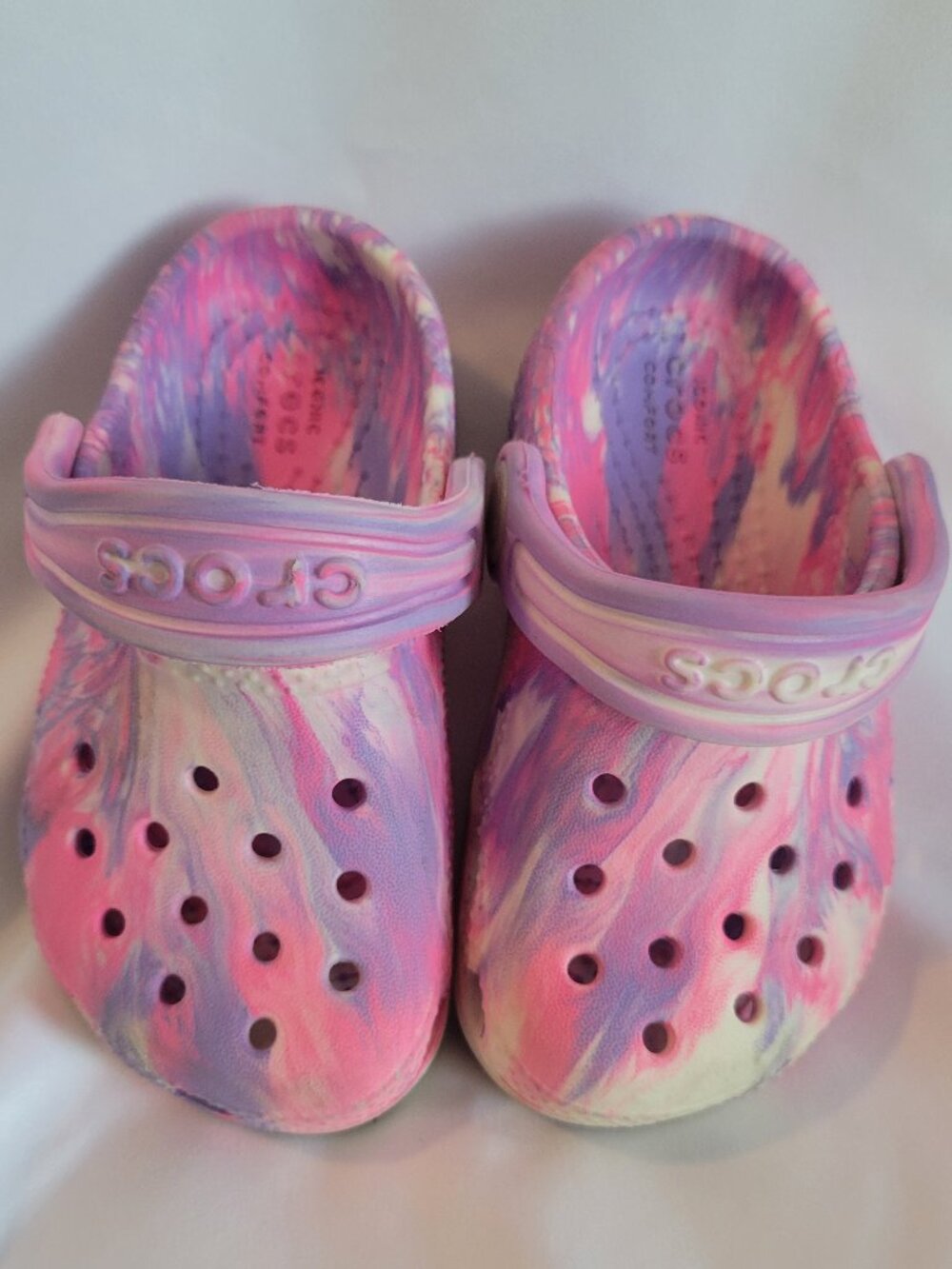Crocs Classic Marbled Clog Kids Toddler Size C 6 Pink Purple White Swirl EUC